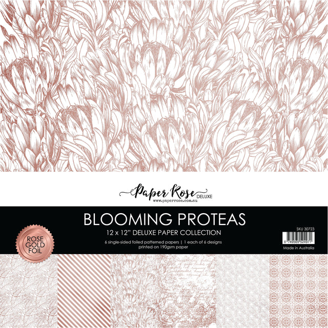 Blooming Proteas - Rose Gold Foil 12x12 Paper Collection 30723 - Paper Rose Studio