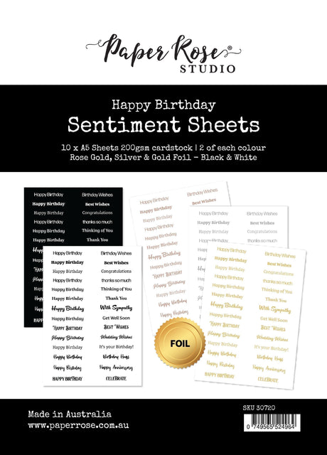 Happy Birthday A5 10pc Sentiment Sheets 30720 - Paper Rose Studio