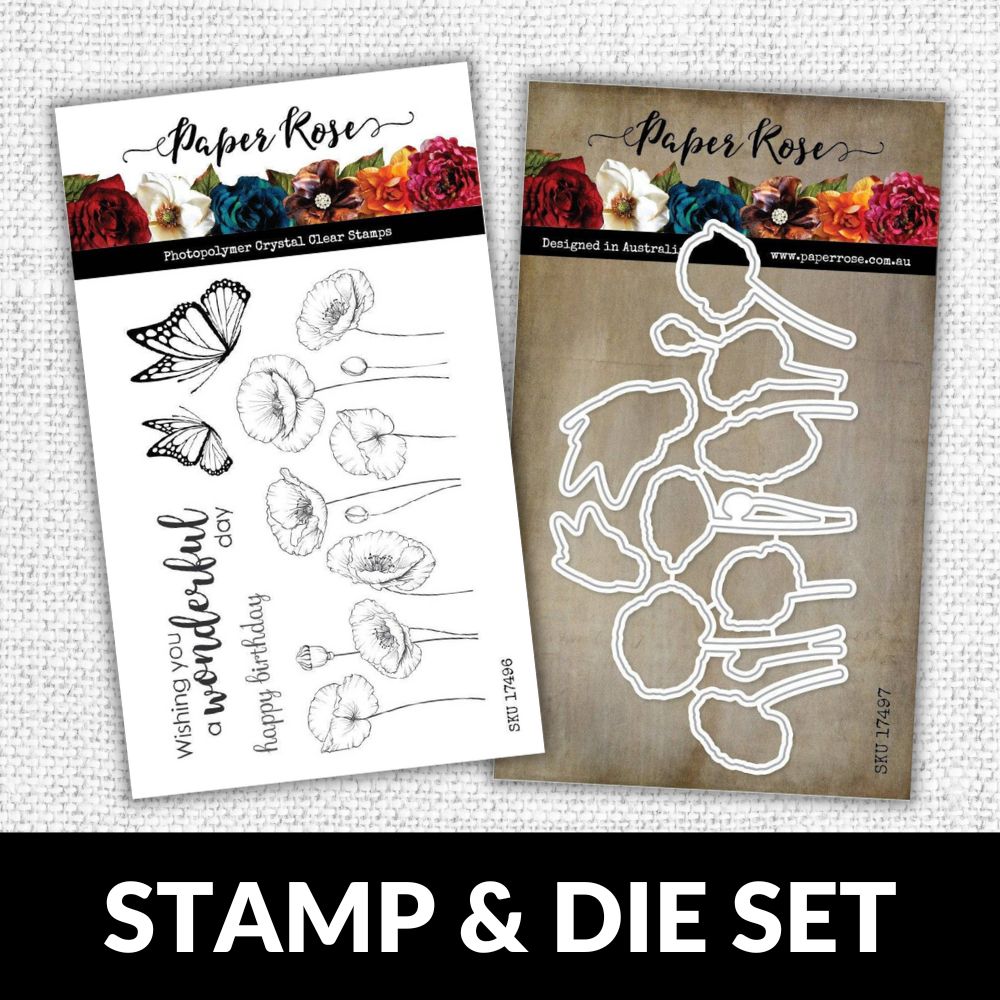 Poppies 4x6" CLEAR STAMP & DIE SET 17496 17497 DISCONTINUED - Paper Rose Studio