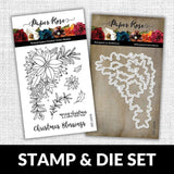 Poinsettia Corner 4x6" CLEAR STAMP & DIE SET 18378 18379 DISCONTINUED - Paper Rose Studio