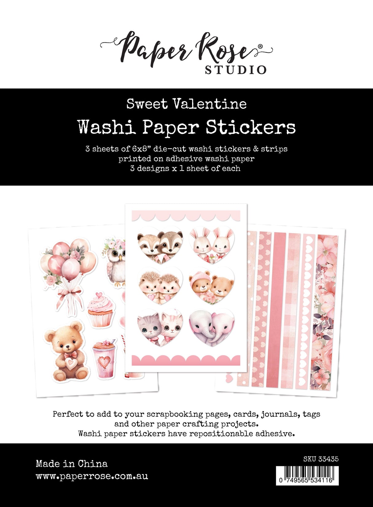 Sweet Valentine 6x8 Washi Paper Sticker Pack 33435 - Paper Rose Studio