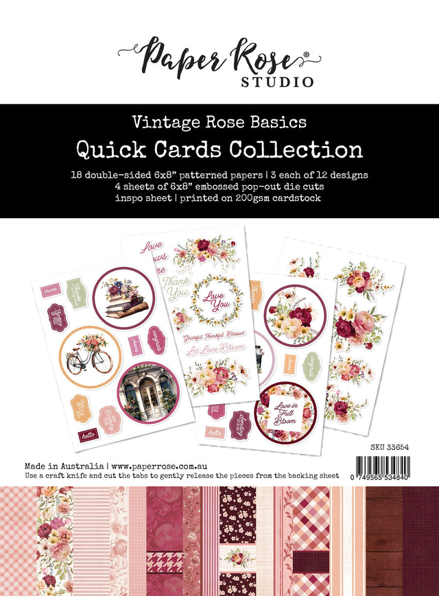 Vintage Rose Basics 6x8" Quick Cards Collection 33654 - Paper Rose Studio