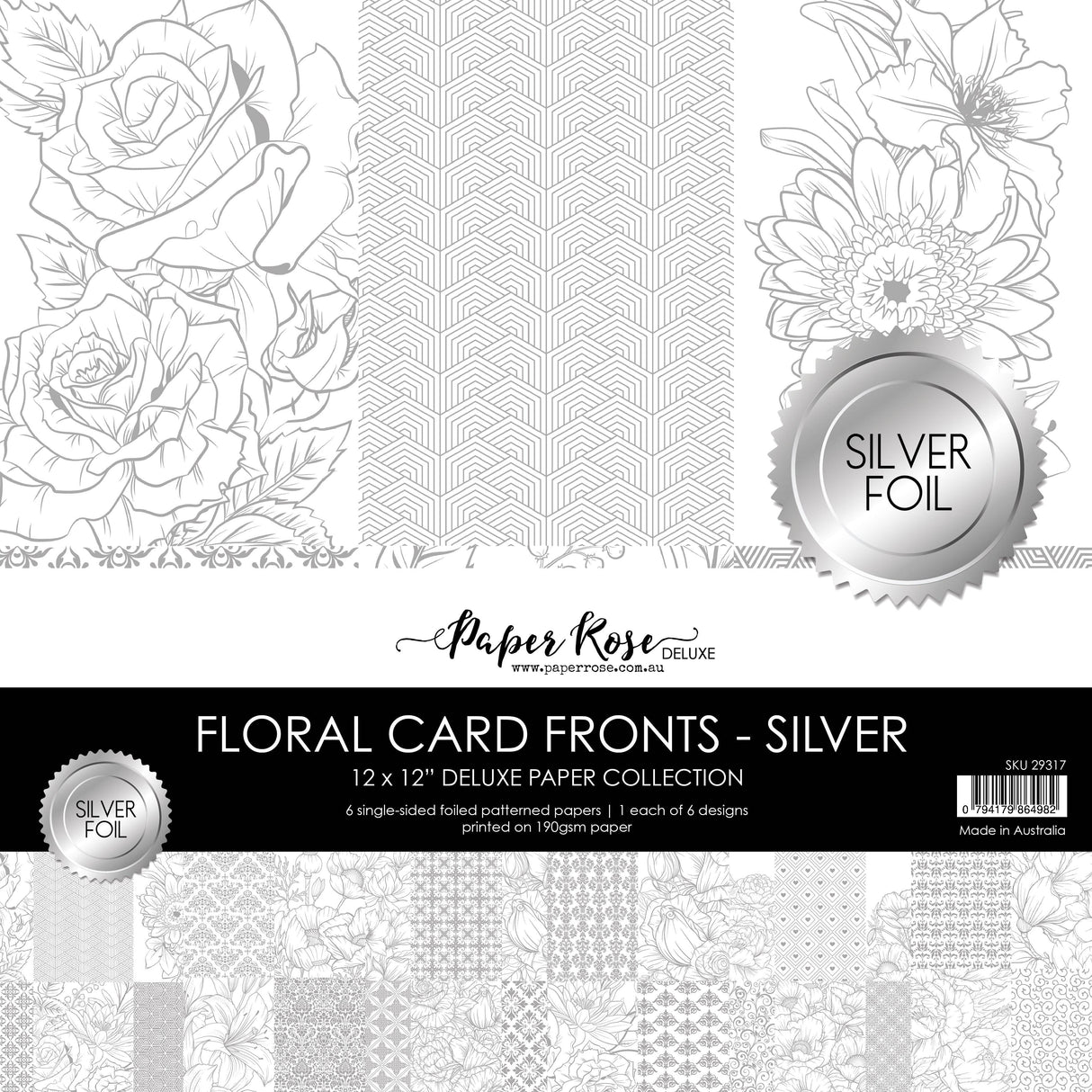 Floral Card Fronts - Silver Foil 12x12 Paper Collection 29317 - Paper Rose Studio