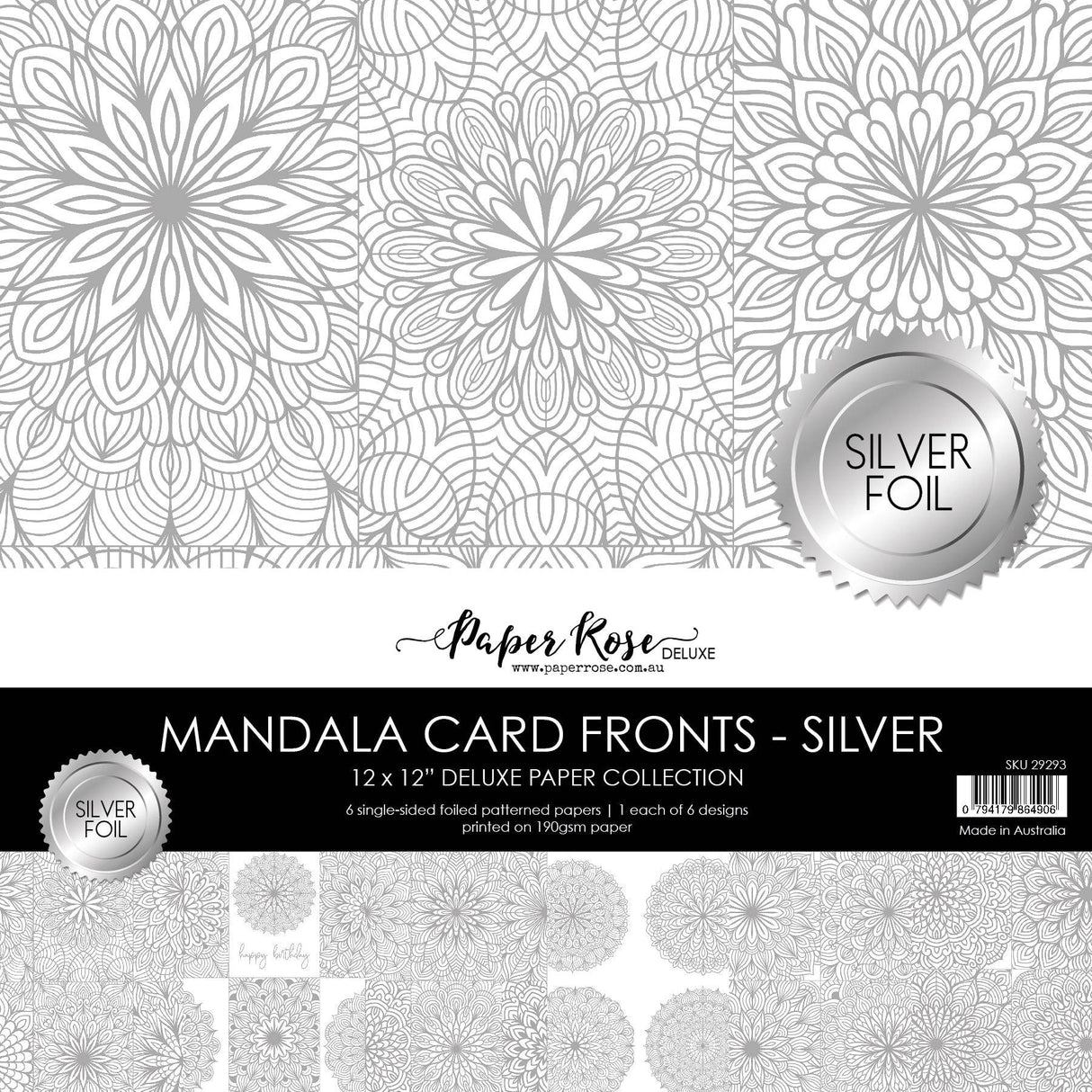 Mandala Card Fronts - Silver Foil 12x12 Paper Collection 29293 - Paper Rose Studio