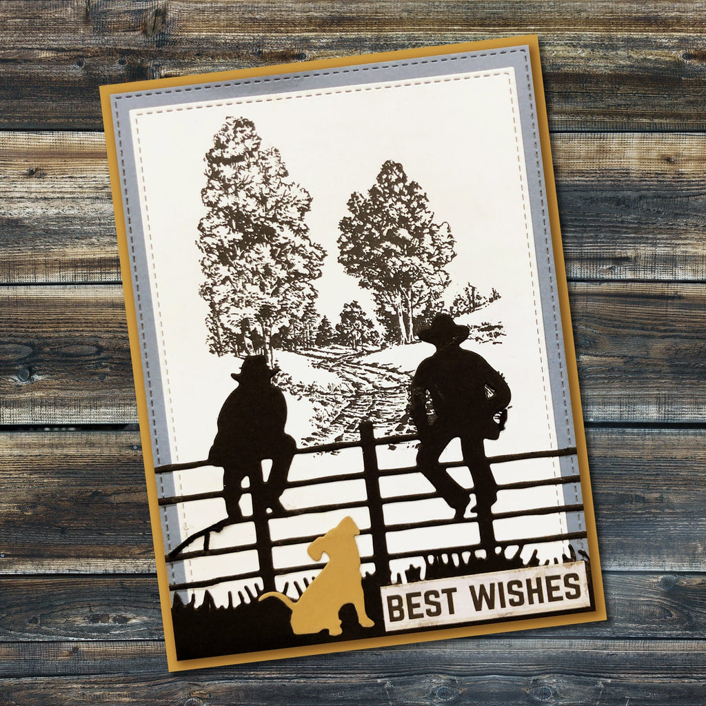 Men Sitting on Fence Metal Cutting Die 17283 - Paper Rose Studio