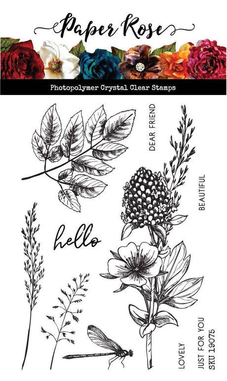 Sketchy Floral - Hello 4x6" Clear Stamp Set 19075 - Paper Rose Studio