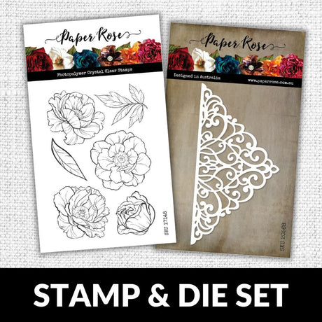 Peonies 4x6" STAMP & DIE SET 17148 20568 DISCONTINUED - Paper Rose Studio